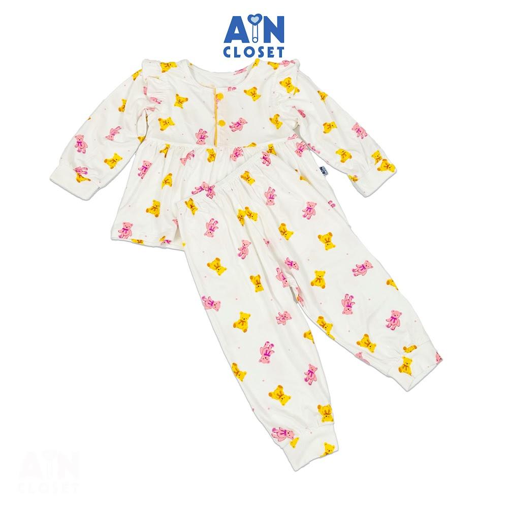 Bộ quần áo Dài bé gái họa tiết Gấu Ted Vàng Hồng Thun lụa - AICDBGKABVTP - AIN Closet