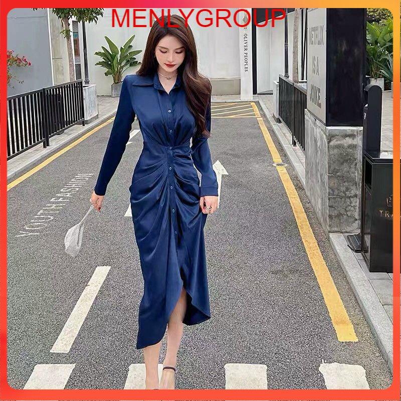 ĐẦM XANH SƠ MI LỤA NHÚN EO
