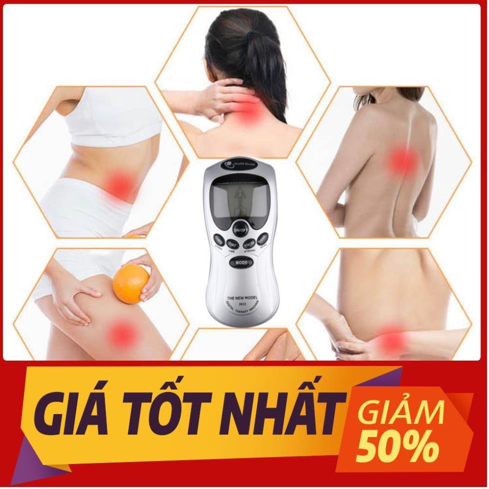 Máy massage xung điện 4 miếng dán vật lý trị liệu mát xa châm cứu bấm huyệt cầm tay lưng cổ vai gáy