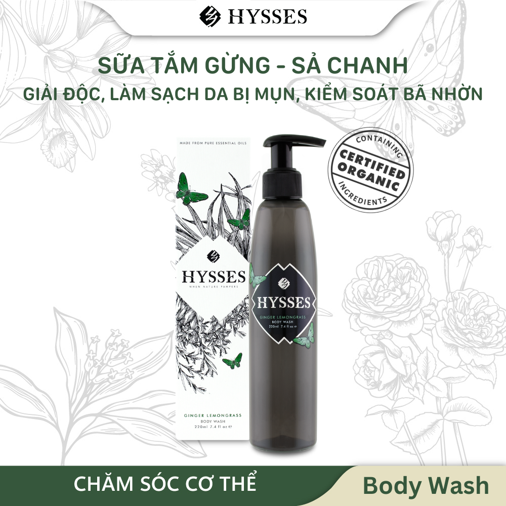 Sữa Tắm Tinh Dầu Cao Cấp Hysses Giúp Thải Độc, Phù Hợp Cho Da Mụn, Giúp Kiểm Soát Lượng Dầu Thừa, Thanh Lọc Và Làm Mới Da Với Gừng & Sả Chanh Hữu Cơ Tự Nhiên