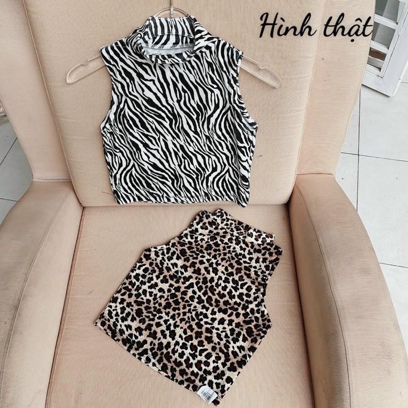 Áo ba lổ cổ lọ chất nhung mịn hoạ tiệt beo , ngựa vằn-U