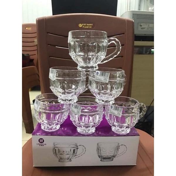 Bộ 6 cốc thủy tinh quai trắng tinh khôi