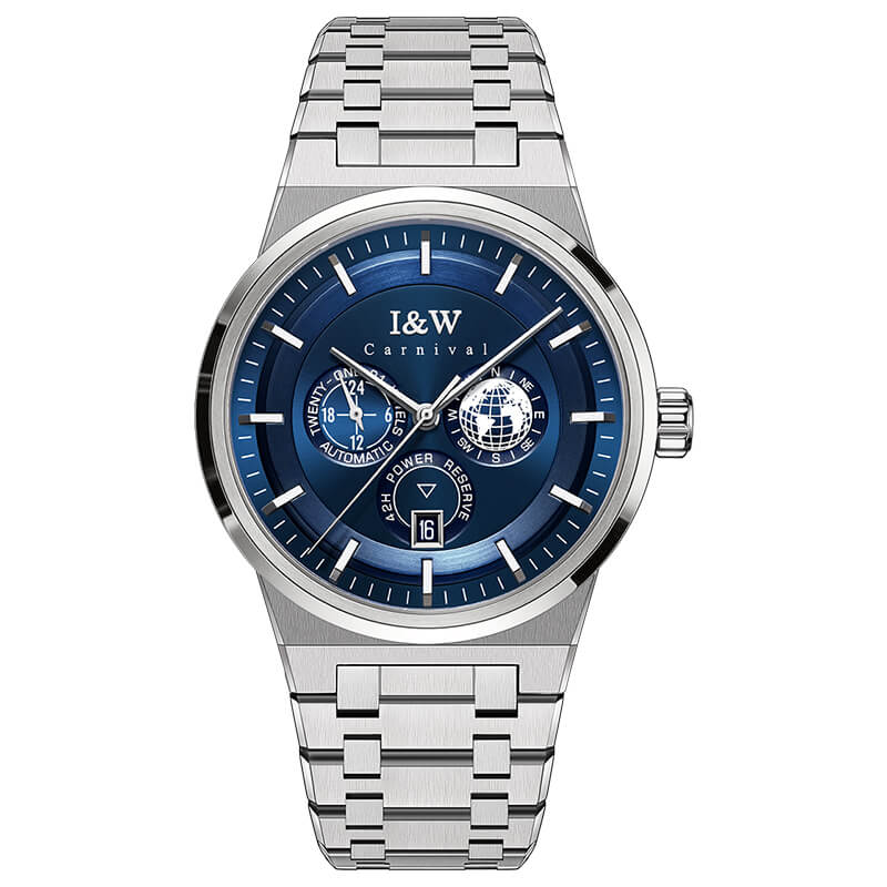 Đồng hồ nam chính hãng I&W Carnival 782G-T2 hàng mới fullbox ,kính sapphire chống xước,chống nước 50m,bảo hành dài hạn,máy cơ (automatic),mặt xanh dây thép không gỉ