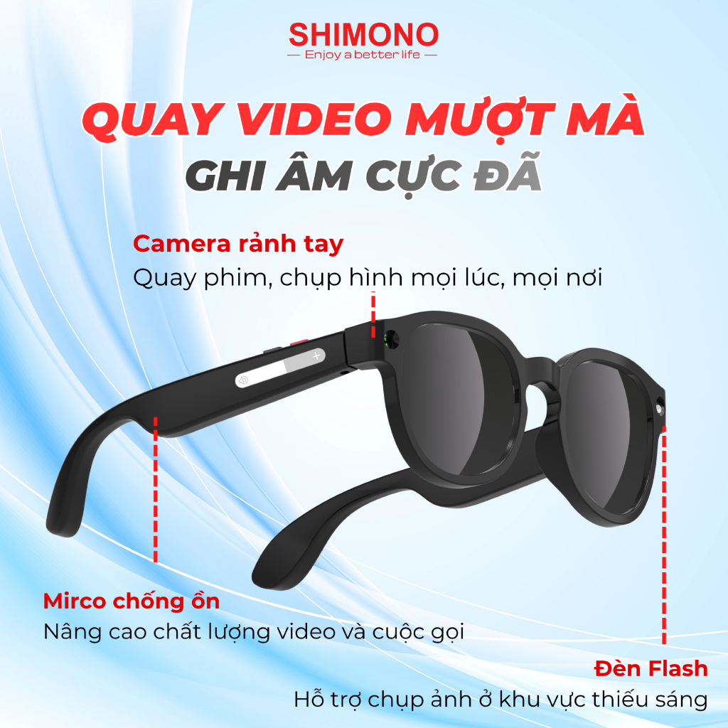 Kính Thông Minh AI Dịch Thuật SHIMONO AIMB-S1 Trợ Lý AI, Camera 5MP, Đàm Thoại Rảnh Tay, Quay Vlog  Hàng chính hãng