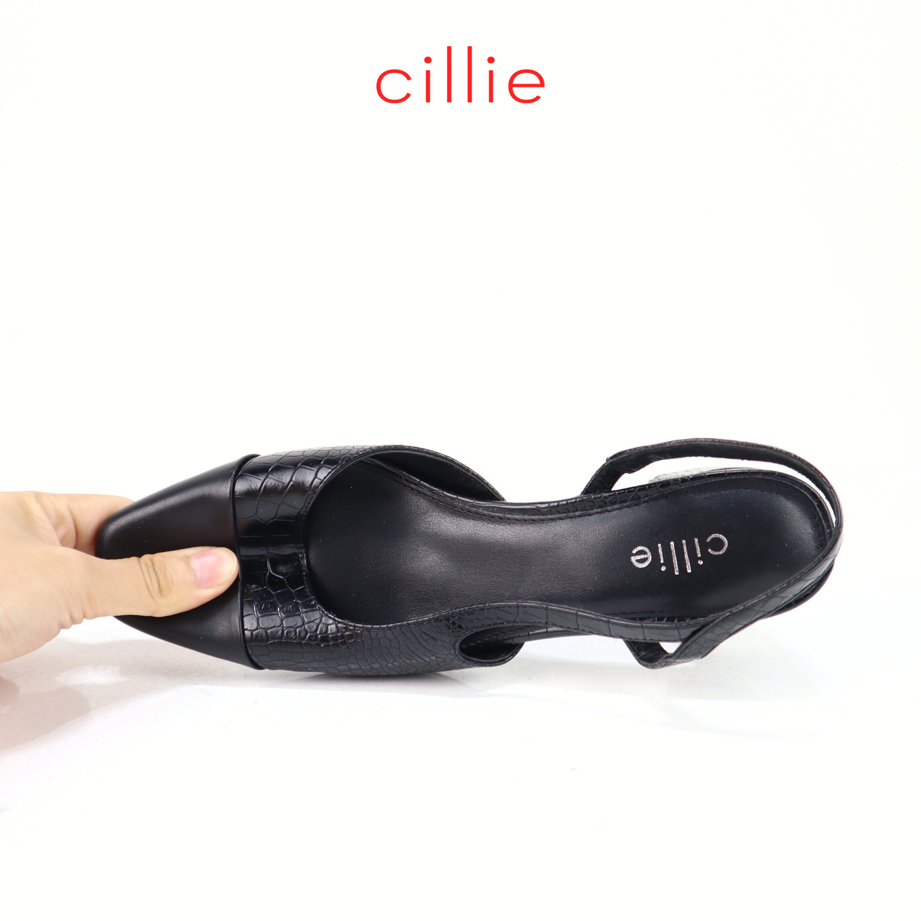 Giày sandal nữ mũi vuông hở hậu cao 5cm Cillie 1217