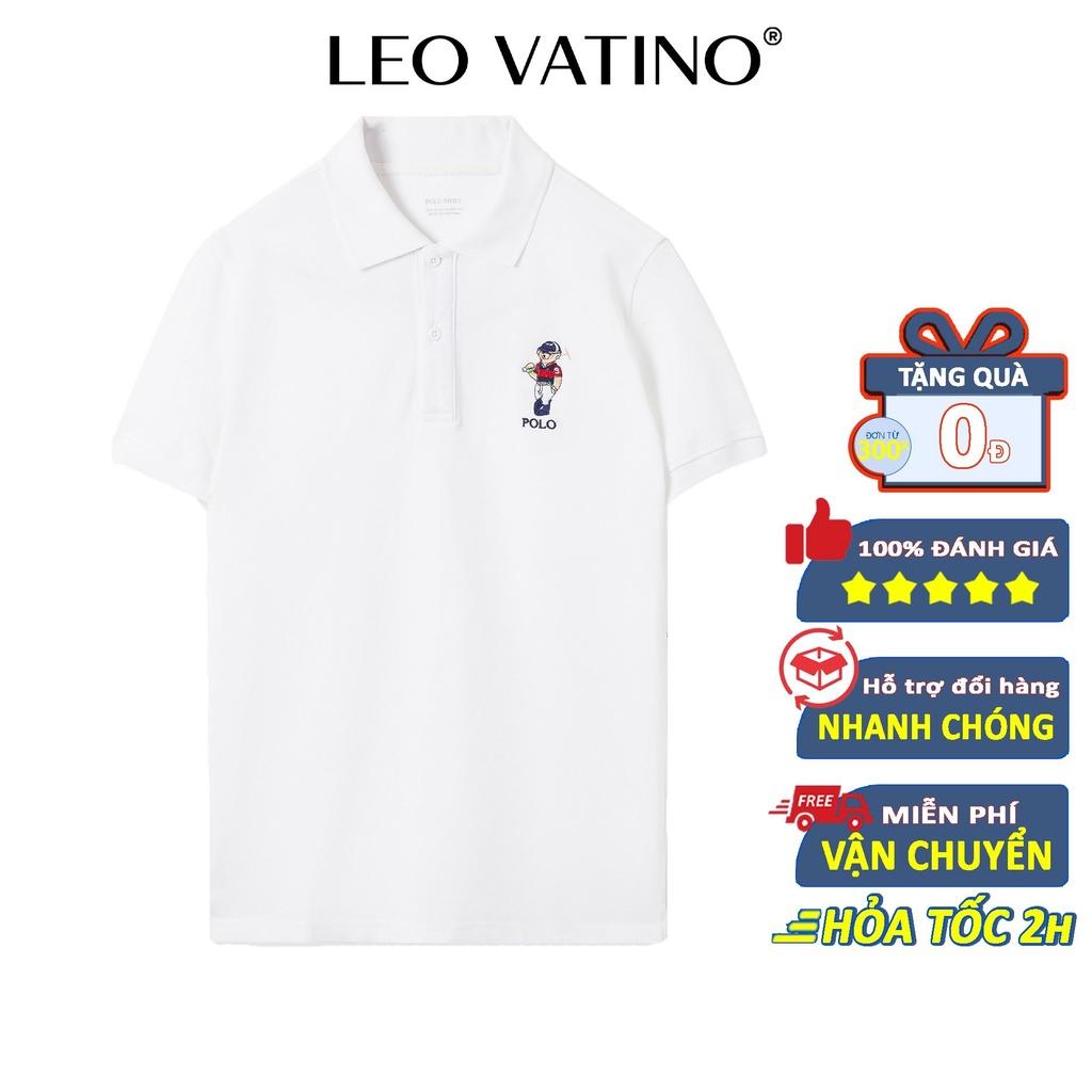 Áo thun polo nam POLOSHIRT Thêu gấu chất CVC cotton cá sấu co giãn cổ bẻ tay ngắn lỡ PLS07 - Leo Vatino