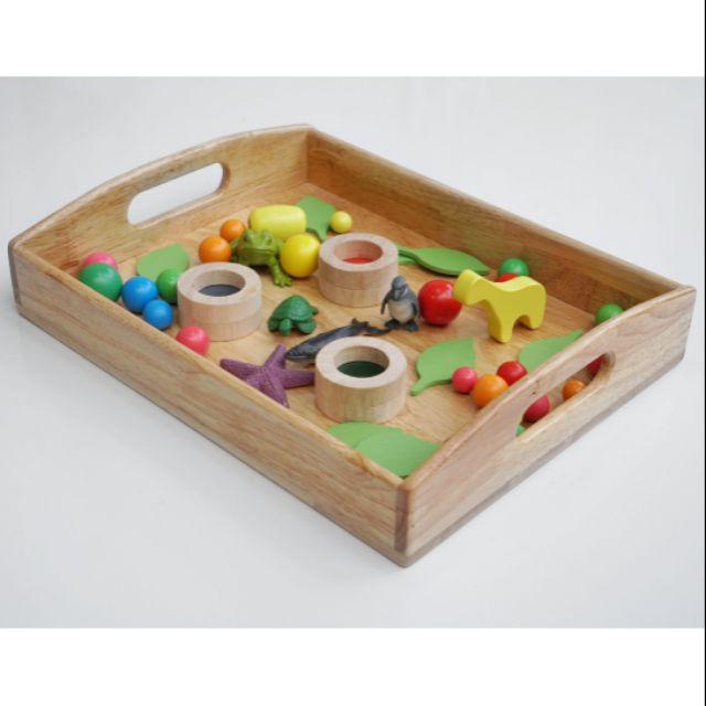 Khay gỗ chữ nhật tay cầm chắc chắn 25*32cm