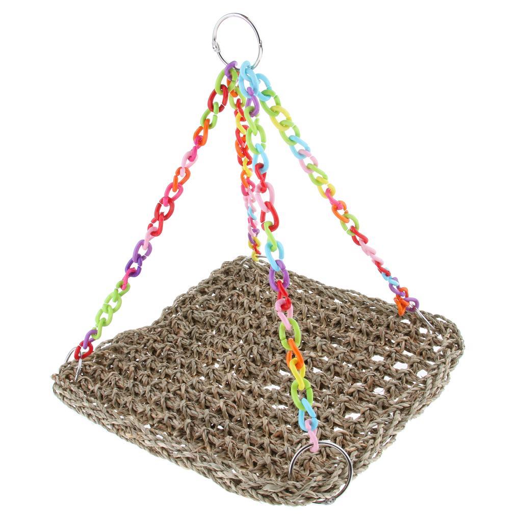 Parrot Climbing Net Pet Bird Swing Chew Grass Hammock Hanging Straw Cage Toys