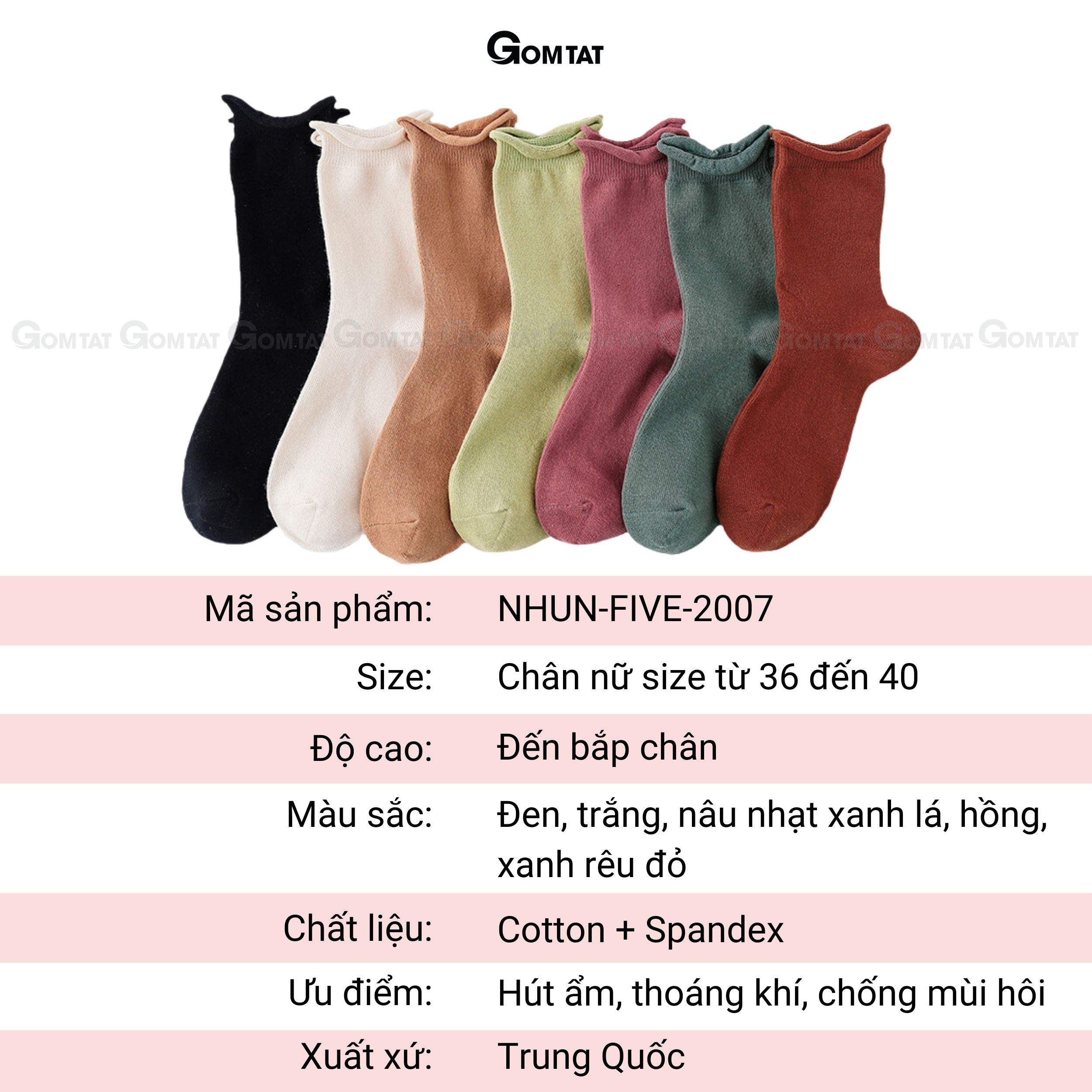 Tất trơn cổ cao nữ cổ bèo nhún, vớ cổ bèo nữ chất liệu cotton cao cấp, co giãn 4 chiều - NHUN-FIVE-2007-1DOI