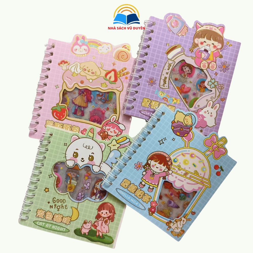 Sổ sticker mini giá rẻ kiểu lò xo chủ đề bé gái 10 tờ mẫu ngẫu nhiên