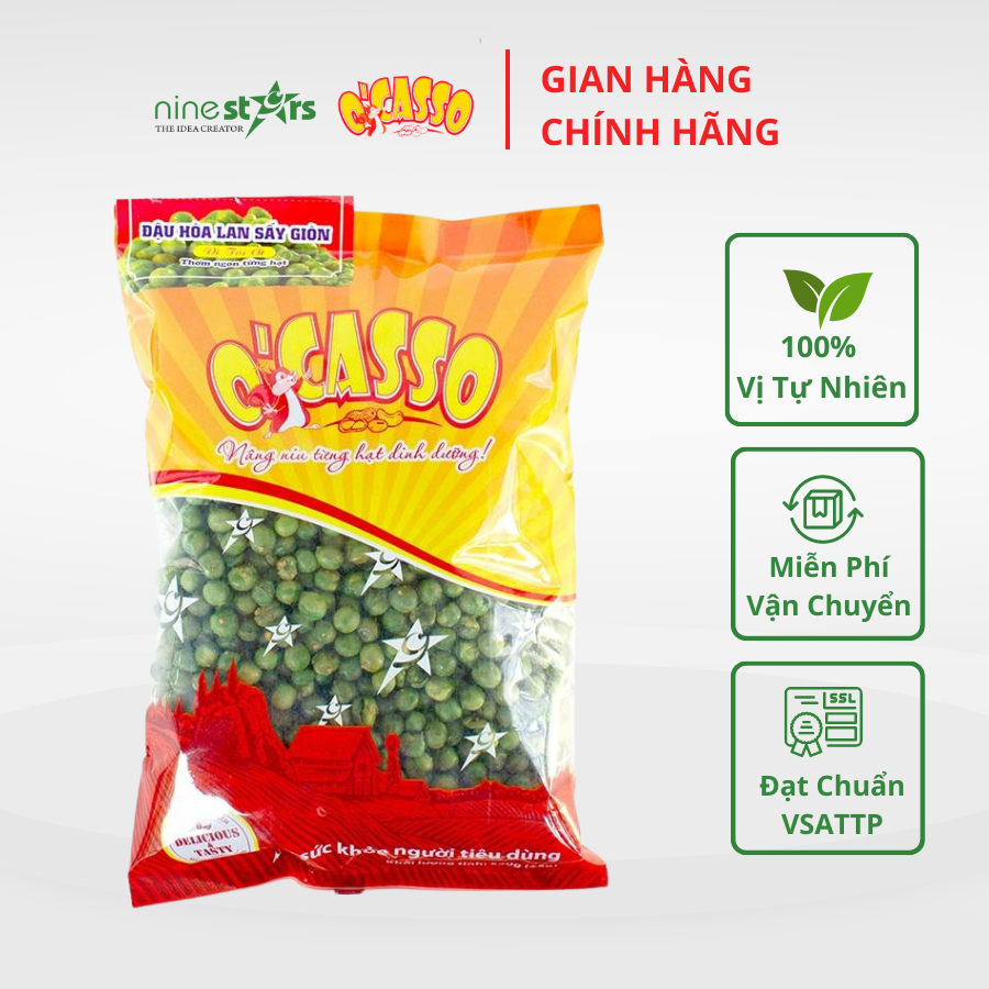 Đậu Hòa Lan Sấy Giòn Vị Tỏi Ớt O'Casso 500g