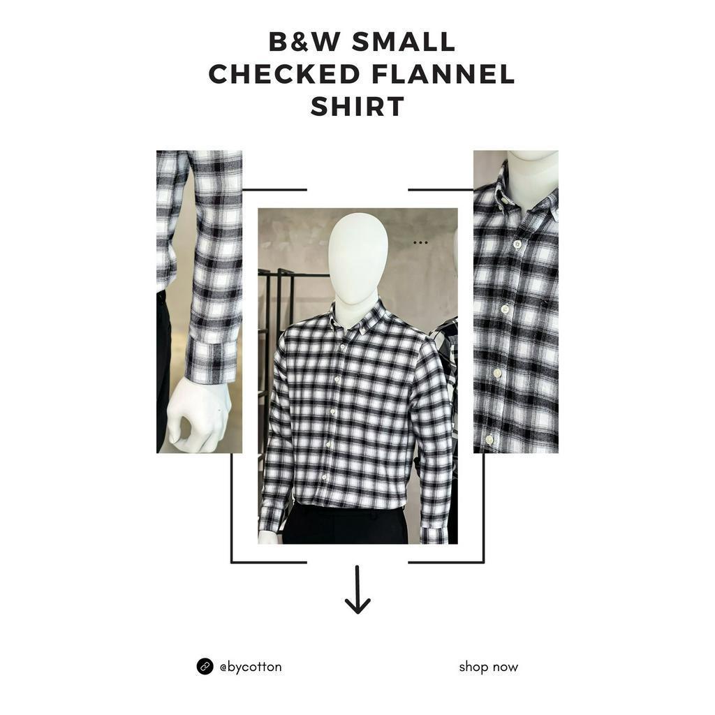 Áo Sơ Mi Nam Dài Tay Phối Sọc BY COTTON B&amp;W Small Checked Flannel Shirt