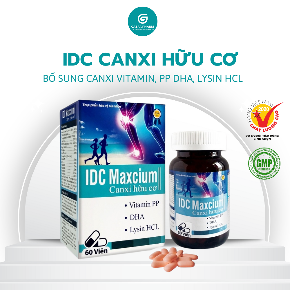Canxi hữu cơ IDC Maxcium hỗ trợ phát triển chiều cao, giảm còi xương hữu cơ, hộp 60 viên