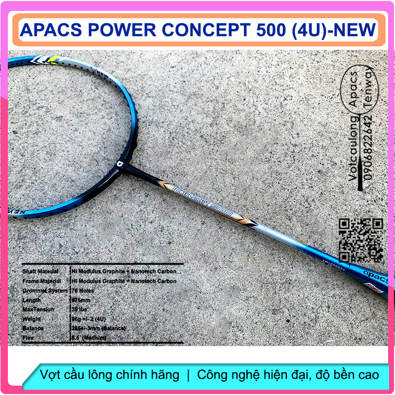 Vợt cầu lông Apacs Power Concept 500 – 4U New Blue – Vợt cân bằng, tấn công hiệu quả, phòng thủ ổn định