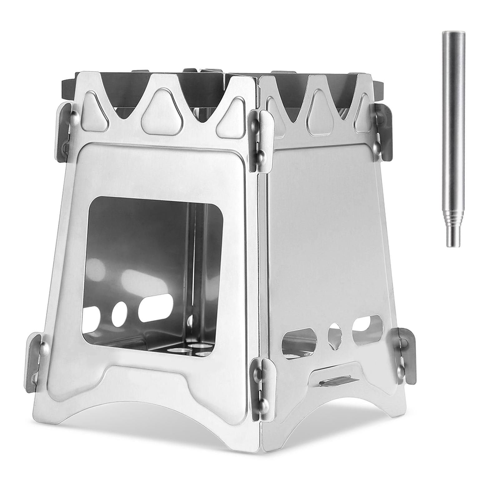 WS009M Camping Wood Stove with Bellow Portable Folding Stainless Steel Wood Burning Stove Backpacking Stove