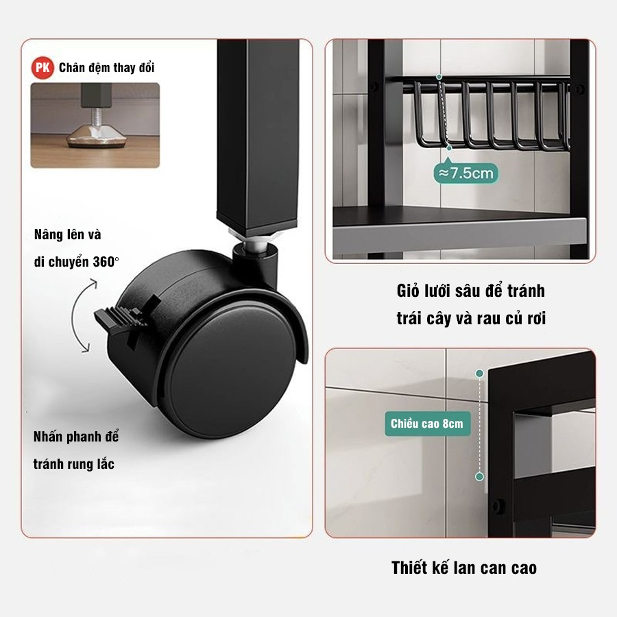 Kệ Đa Năng Để Lò Vi Sóng VANDO Thép DUPLEX Cao Cấp Chịu Lực 250Kg Có Ngăn Lưới