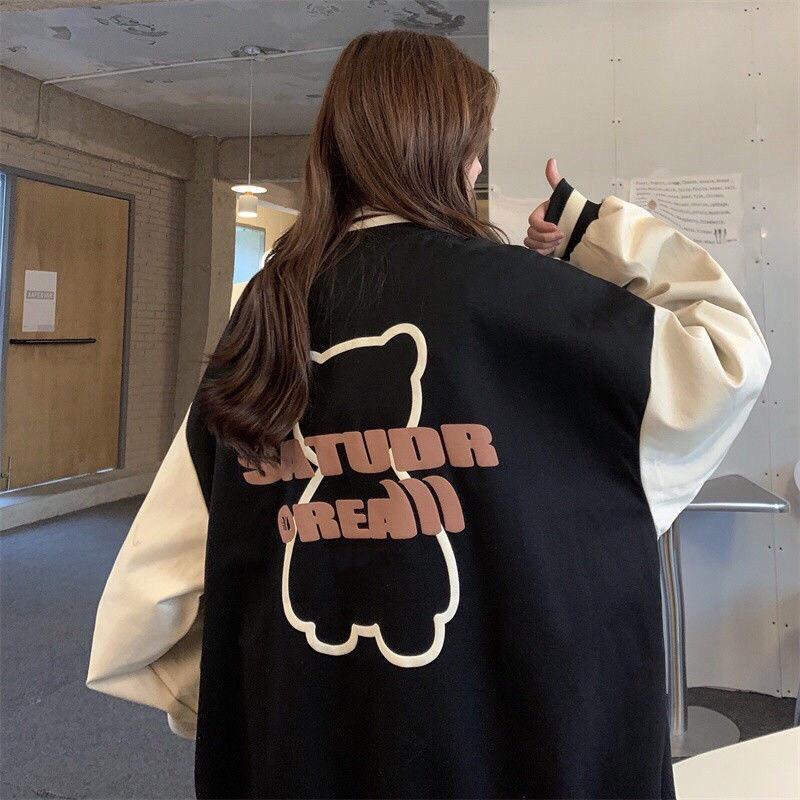 Khoác nỉ bomber gấu satudr cúc bấm full viền