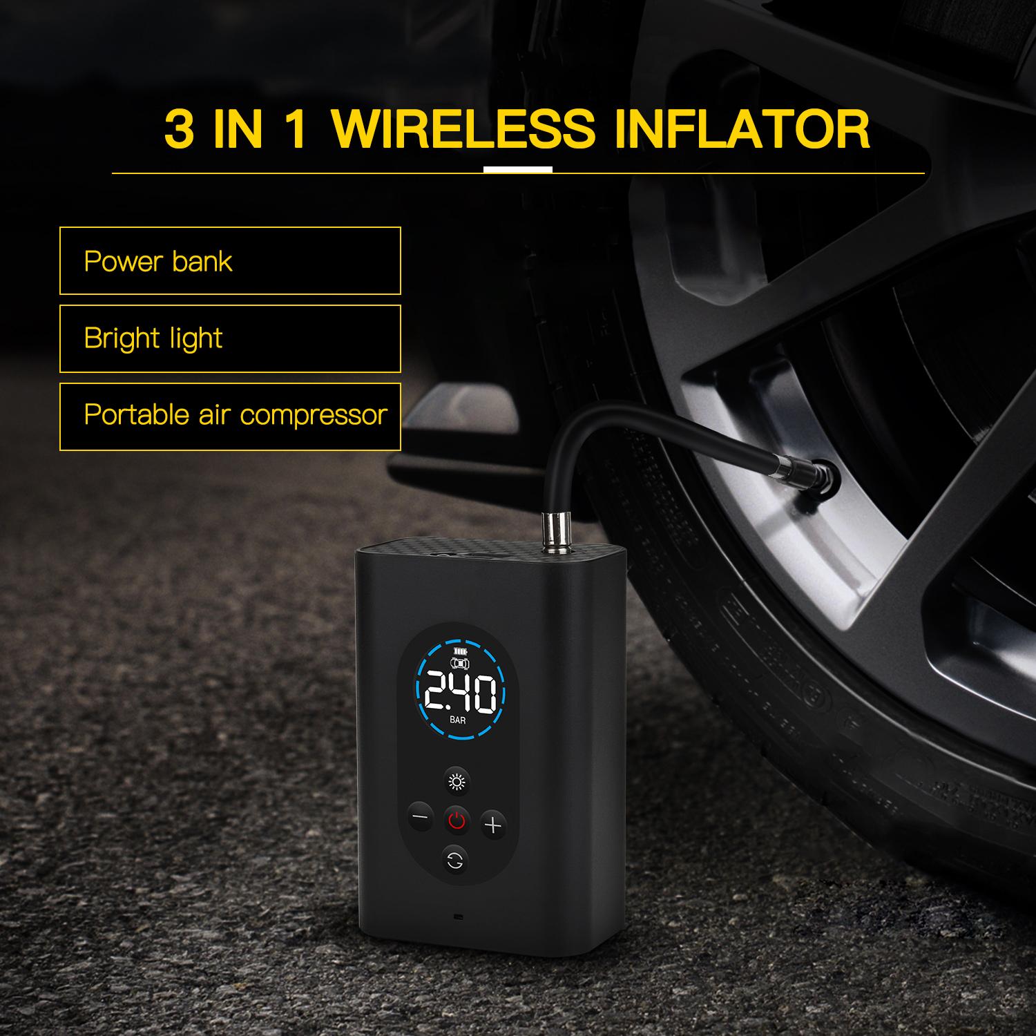 3 in 1 Car Air Compressor Wireless Tire Inflator Portable Auto Pump Digital Tire Pump 150PSI Air Inflator with LED Light