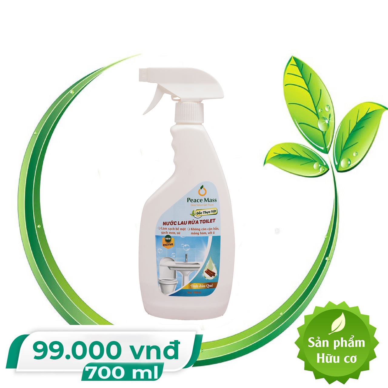 Nước Cọ Rửa Toilet Gốc Thực Vật Peace Mass Tinh dầu Quế Công nghệ Enzyme (Thuộc nhóm Sản phẩm Lành tính / Hữu cơ) Chai Xit 700ml