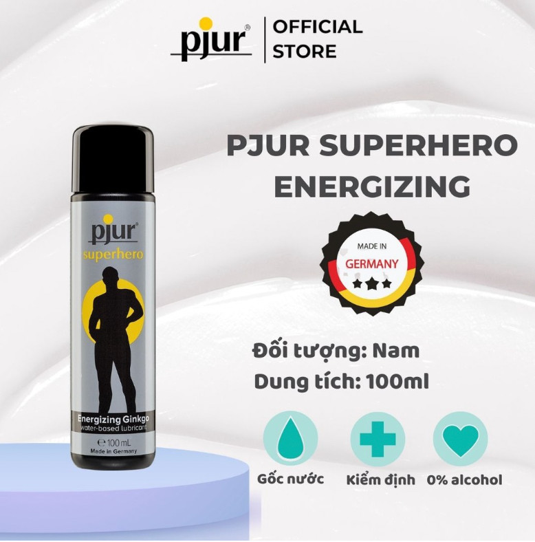 Gel Bôi Trơn Chống Xuất Tinh Sớm Tăng Cường Sinh Lý Nam Pjur Superhero Energizing Glide của Đức 100ml Tặng BCS Sagami 3s Che Tên SP