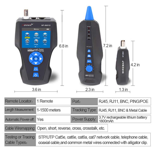 Bộ test cáp NF-8601S Noyafa đa năng Test RJ45, RJ11, BNC, POE  - Hàng chính hãng