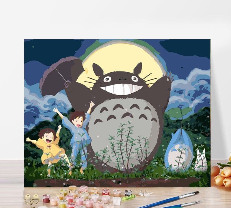 Tranh tô màu sơn dầu số hóa Totoro và Mei - M105 - 40x50cm