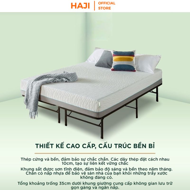 Khung giường gấp gọn tiện lợi HAJI, giường sắt sơn tĩnh điện chắc chắn, chịu lực tốt, chống trơn trượt C58
