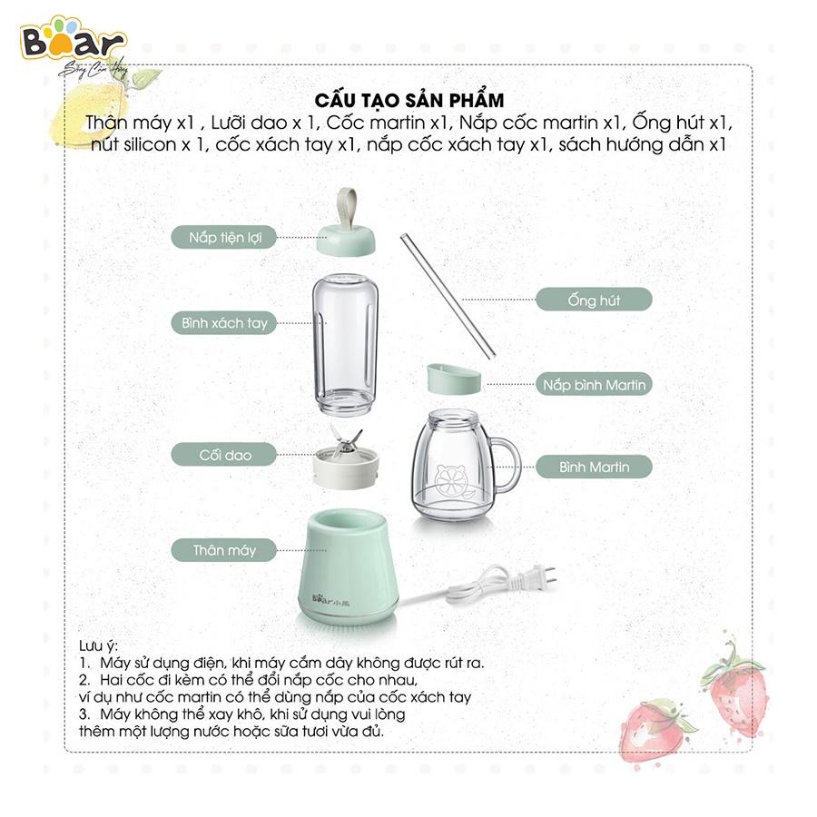 Máy Xay Sinh Tố Cầm Tay Bear, Xay Hoa Quả Công Suất Lớn, Chất Liệu An Toàn LLJ-D04A1 - Hàng Chính Hãng Bảo hành 18 Tháng