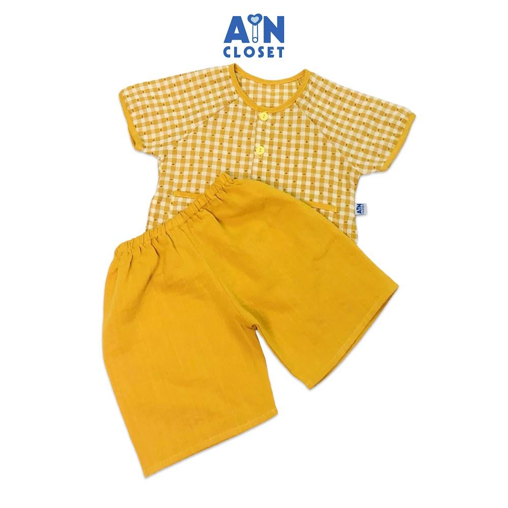 Bộ quần áo bà ba lửng unisex họa tiết Caro vàng cotton - AICDBTA271LM - AIN Closet