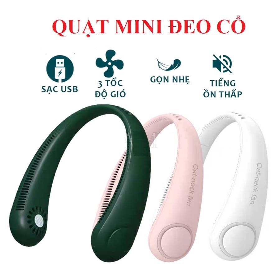 Quạt Đeo Quàng Cổ Tích Điện Mini Không Cánh Dung Lượng Pin Lớn, 3 Chế Độ Gió Mạnh Pin Sạc