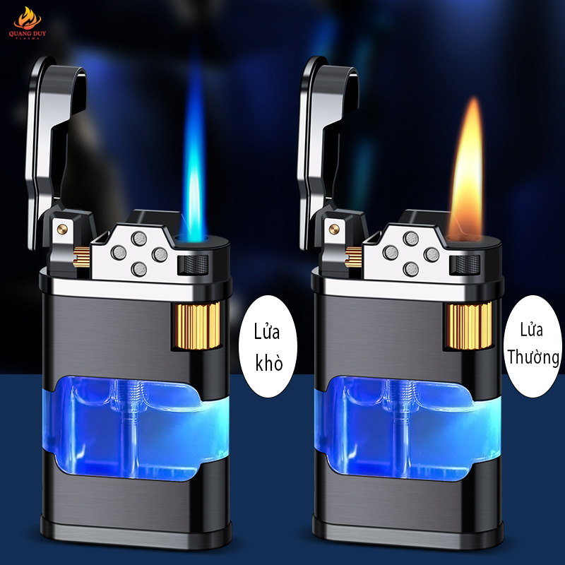 Bật lửa khò, hột quẹt gas đá, bình gas trong suốt hiển thị gas theo dõi dễ dàng