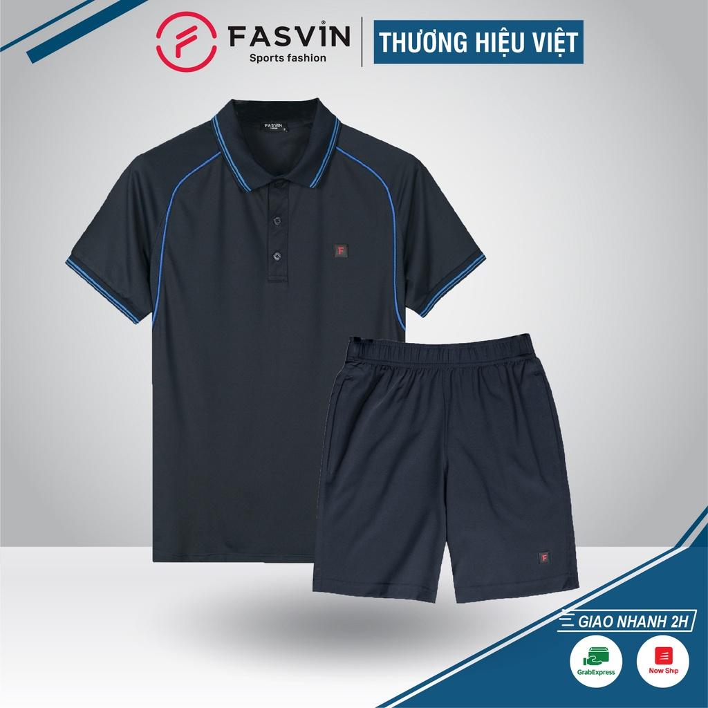 Bộ quần áo thun thể thao nam Fasvin AB20270.HN cộc tay cổ bẻ vải mềm nhẹ co giãn tốt