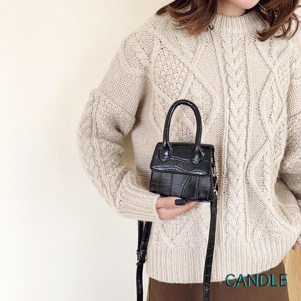 Túi Da Đeo Chéo Mini Màu Trơn Phong Cách Retro