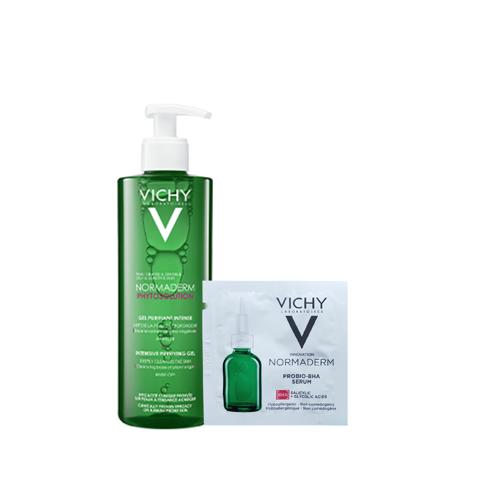 Bộ sản phẩm làm sạch sâu, hạn chế bã nhờn và giúp dịu da tức thì, đẩy lùi mụn rõ rệt Vichy Normaderm Phytosolution