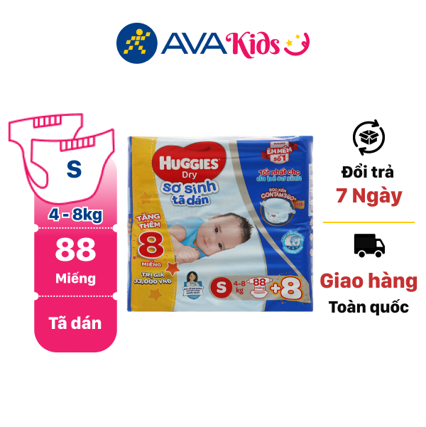 Tã dán sơ sinh Huggies size S 88 miếng (từ 4 - 8 kg)