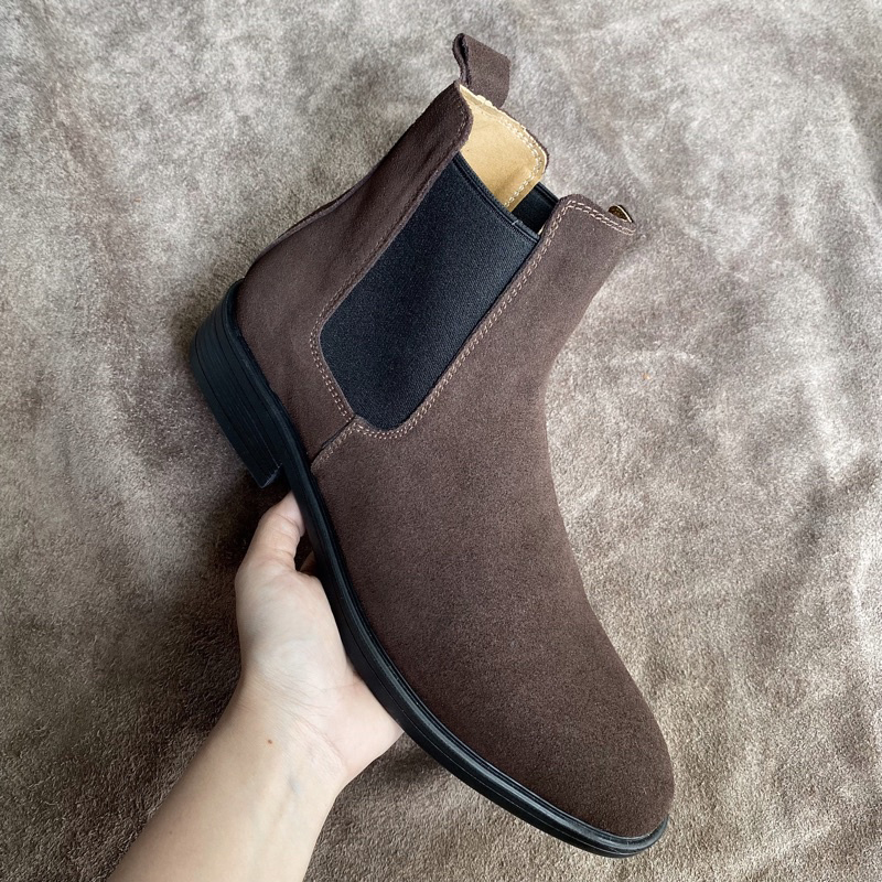 Giày chelsea boot nam da bò thật TEFOSS HN601 nâu da lộn mũi tròn cá tính, bụi bặm size 38-44