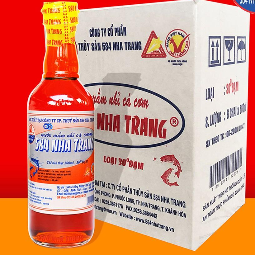 Thùng 6 chai Nước mắm Nhỉ Cá Cơm 30 độ đạm- 584 Nha Trang - Chai PET 500ml, Date luôn mới nhất