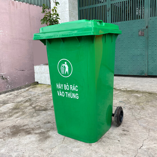 Thùng rác 240L nhựa hdpe có bánh xe nắp đậy kín, thùng rác công nghiệp 240L