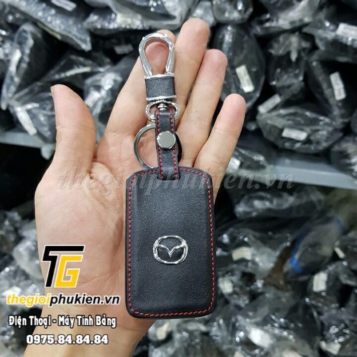 Bao da bảo vệ chìa khóa xe Mazda 3 2020 kèm móc đeo Inox