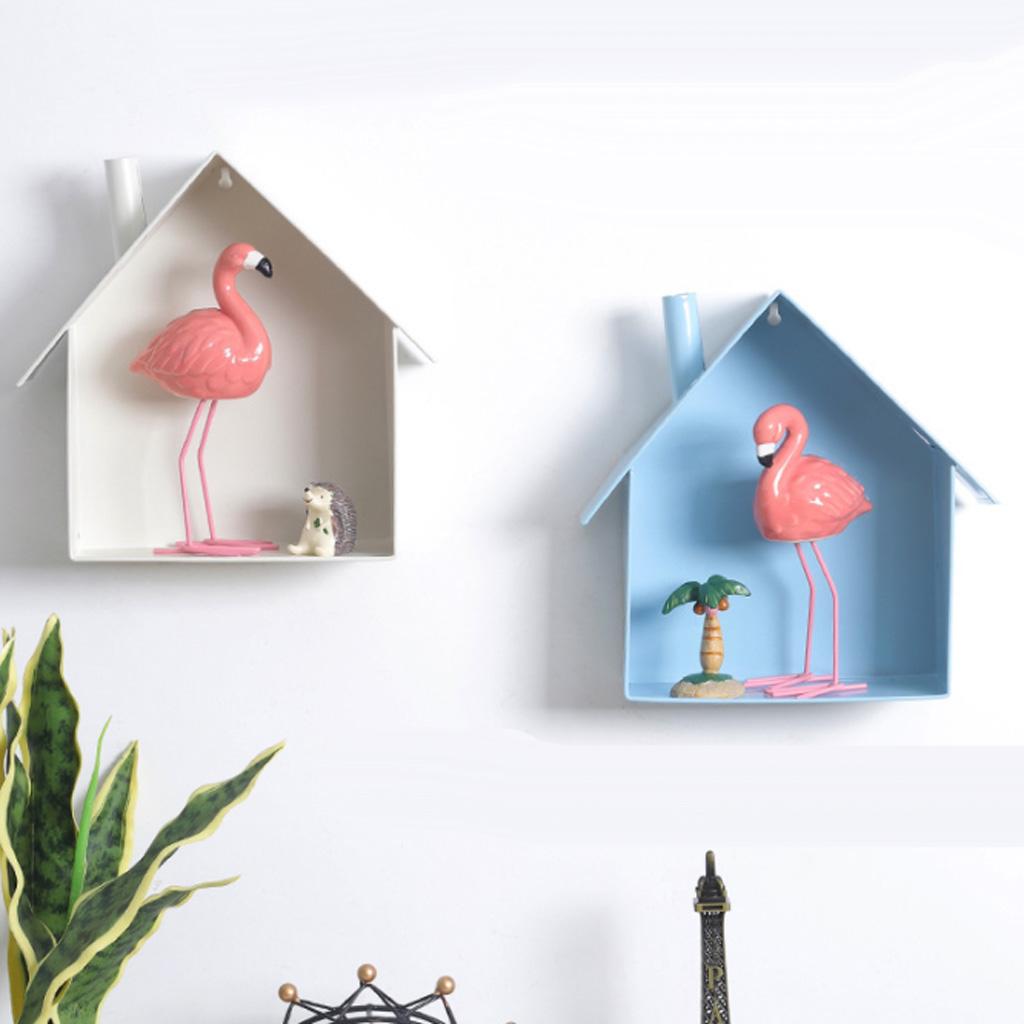 Iron House Shaped Wall Floating Shelves Display Rack Mail Box Holder Black