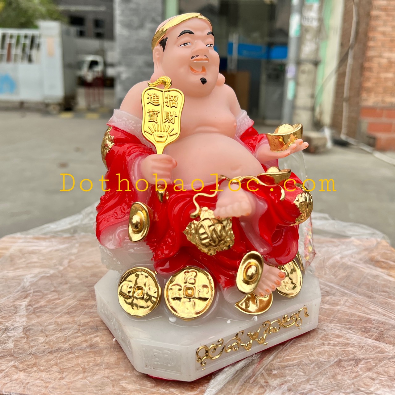 Tượng Thần Tài Thổ Địa đá cao cấp nhập khẩu Đài Loan cao 19cm – Đỏ