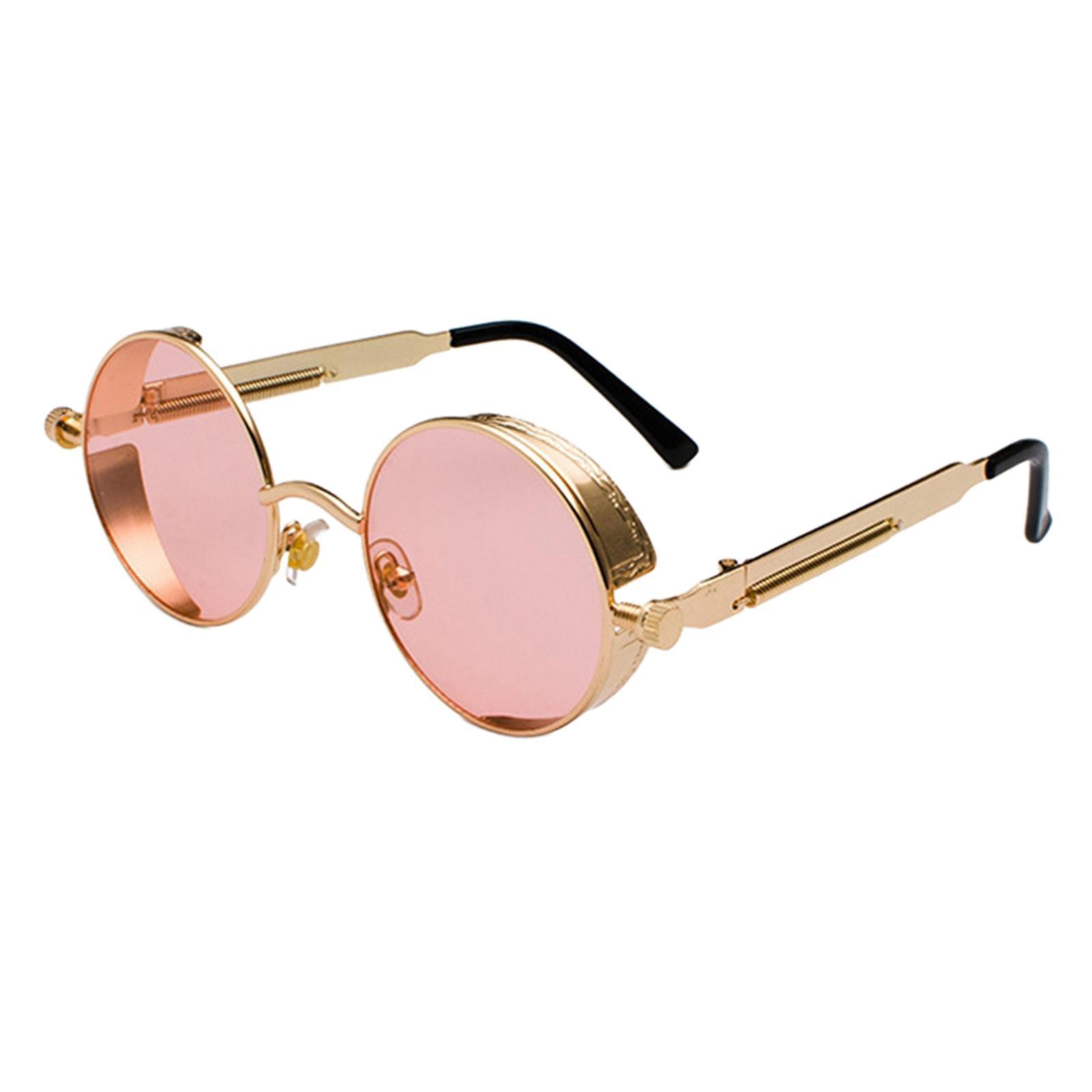Retro Gothic Circle Round Sunglasses Fashion Goggles Metal Frame Gold Pink
