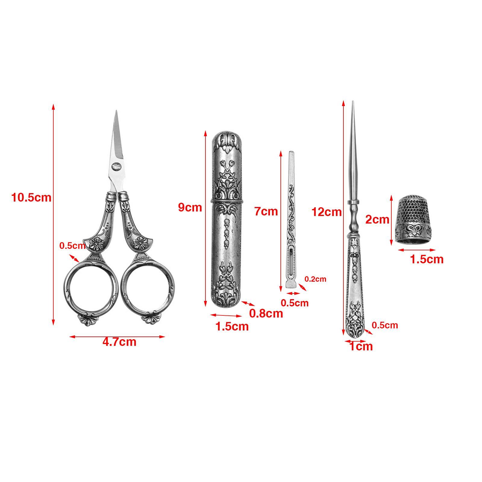 Embroidery Scissors  European Style Sewing Scissors Portable Metal Lightweight Awl Threader Antique Style Sewing Tools for Craft Supplies