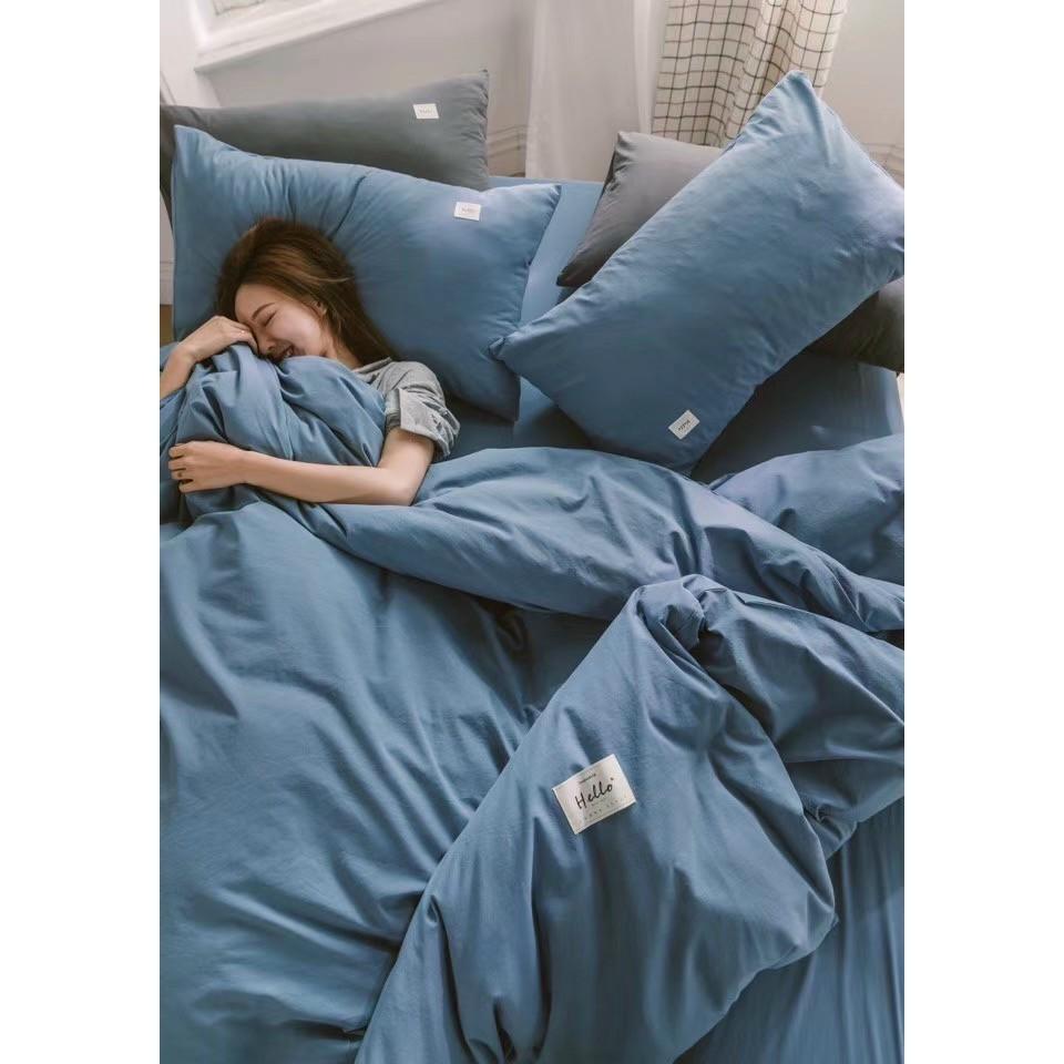 Bộ Chăn Ga Gối Cotton Đũi - Xanh Nước Biển