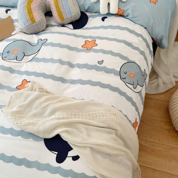 Bộ chăn ga gối cotton poly Cá Heo Xanh