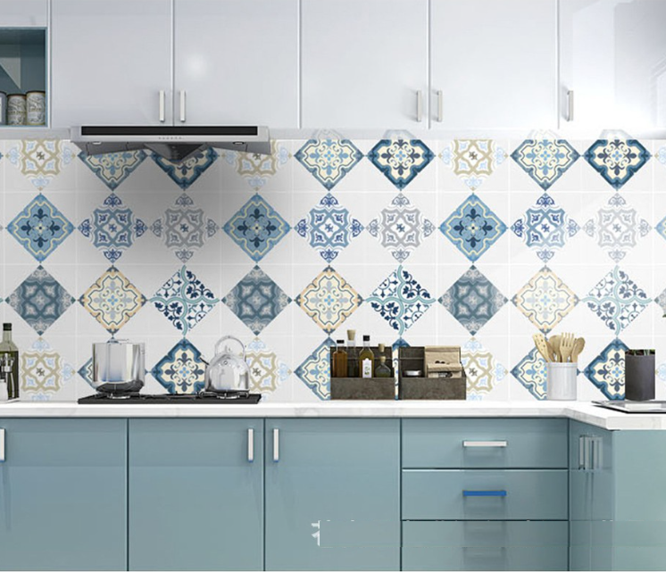 Combo 3 mét giấy dán bếp, decal dán bếp tráng nhôm Ô HIỆN ĐẠI XANH khổ 60cm có keo sẵn