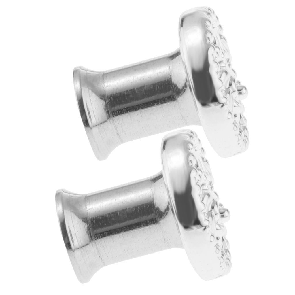 2 Pcs Fancy Silver Flower Ear Plug Tunnel Stainless Steel Ear Jewelry