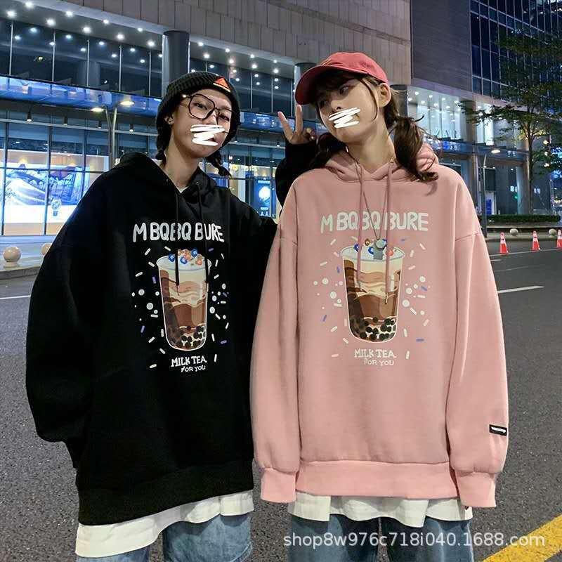 Áo Hoodie LY TRÀ SỮA Form rộng Unisex Nam Nữ Couple Chất Nỉ Bông Mịn