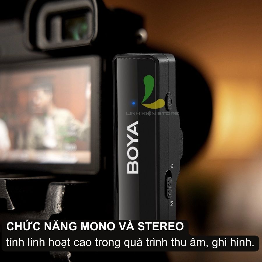 Micro thu âm không dây Boya BOYALINK - Micro ghi âm 2.4GHz kênh đôi cổng Light.ningg, Type-C, 3.5mm TRS - Hàng nhập khẩu