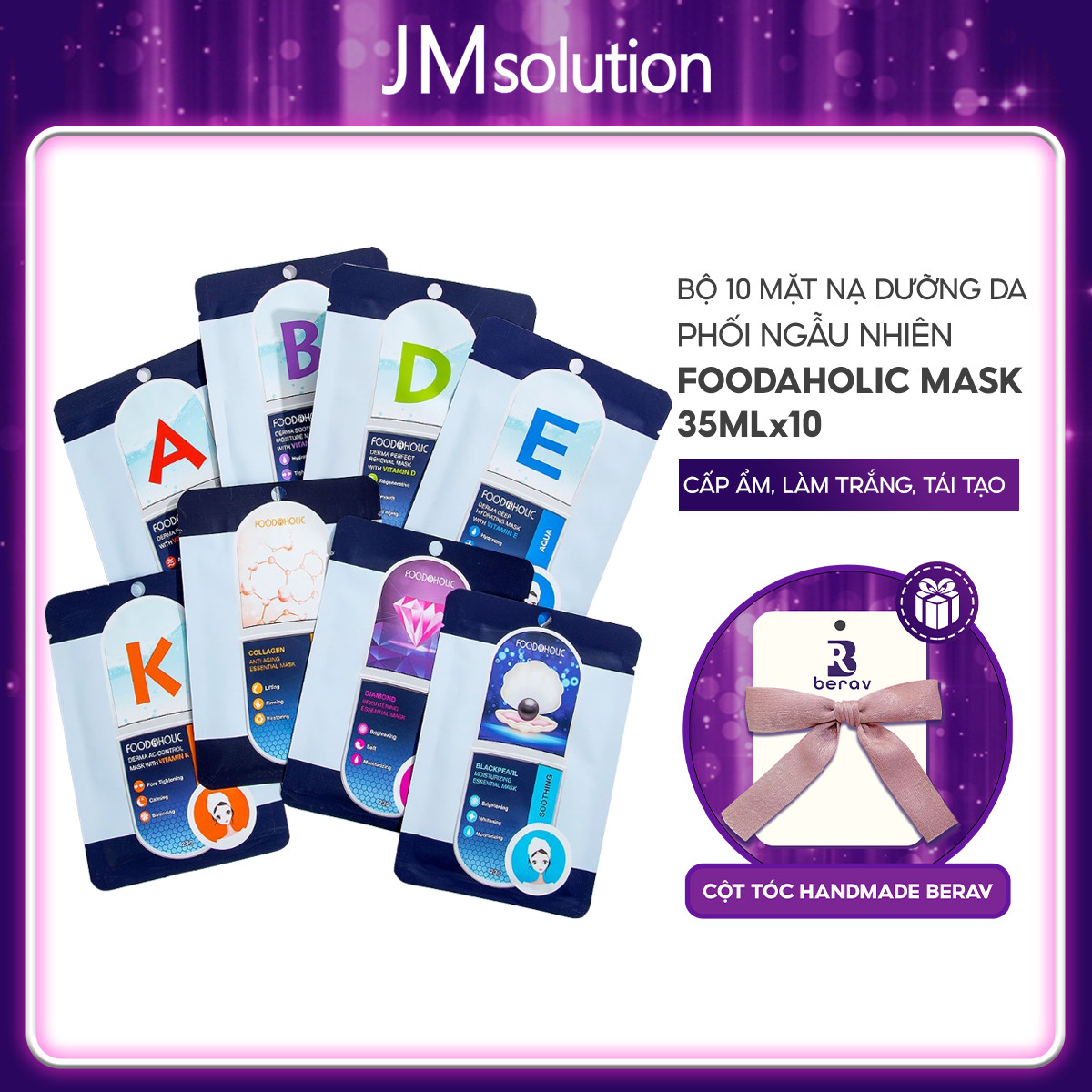 Combo 10 Mặt Nạ Mix Dưỡng Da Toàn Diện Foodaholic Mask 23gx10 - Tặng Kèm Cột Tóc Nơ BERAV Handmade Annie Ribbon  Giao Màu Ngẫu Nhiên